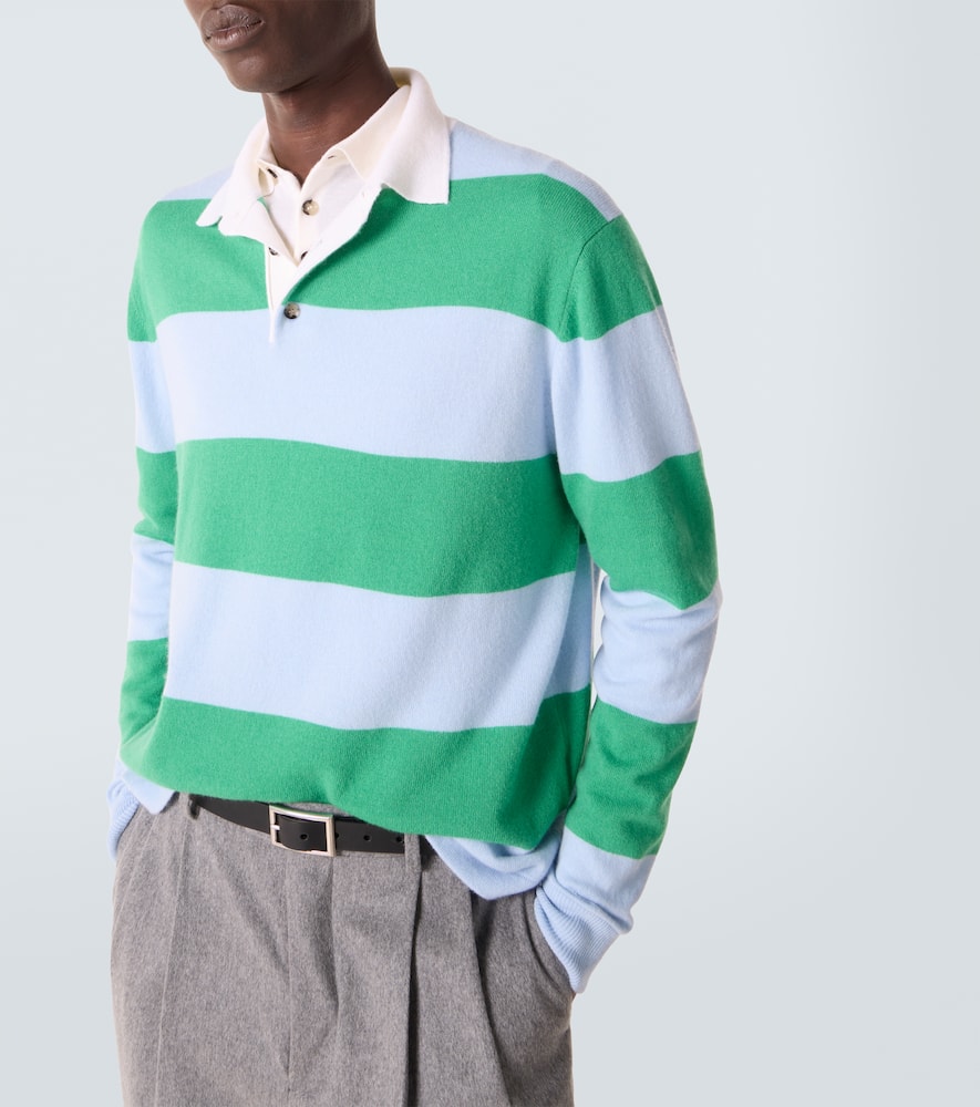 Striped wool and cashmere polo sweater