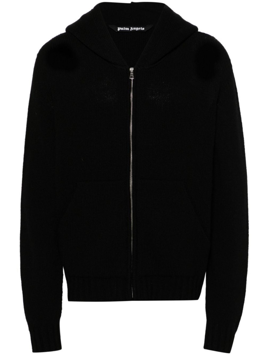 Logo-intarsia zip hoodie - Black