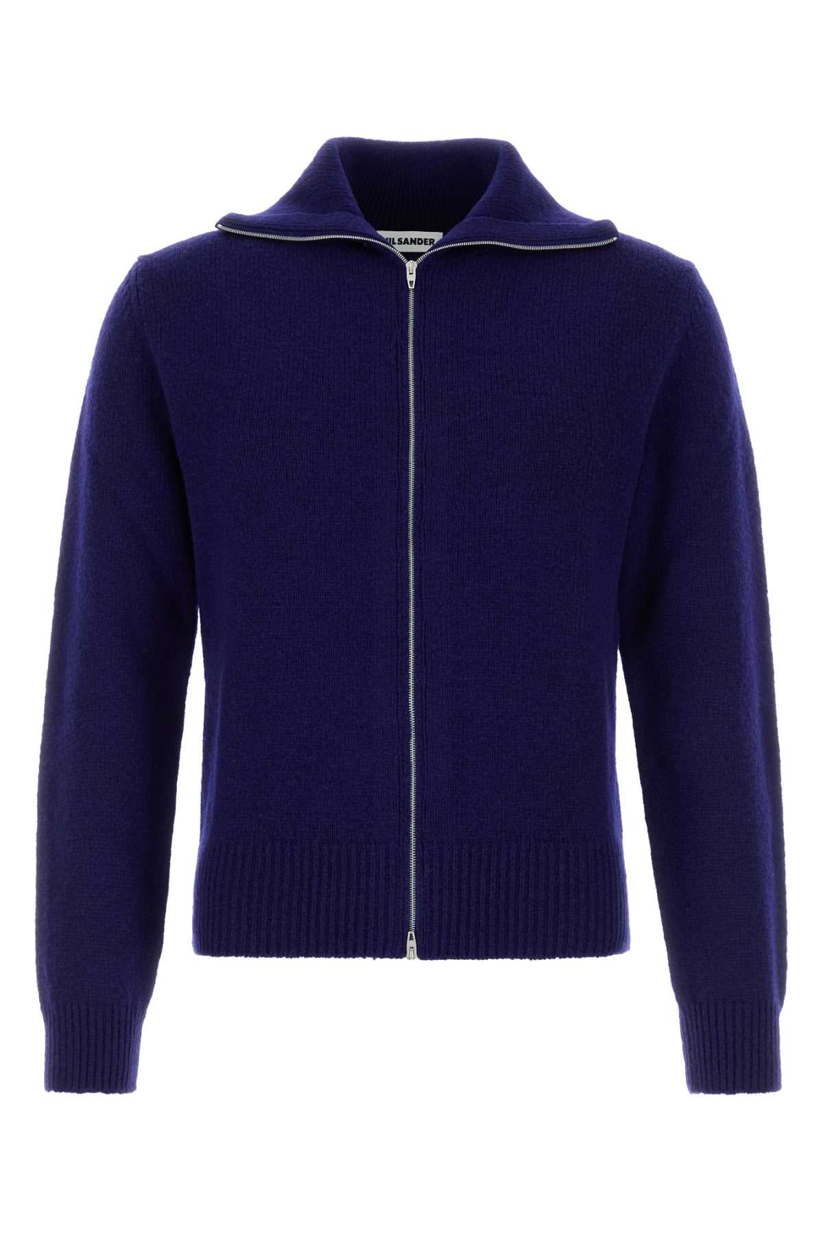 Wool-Blend Zip Cardigan — Navy