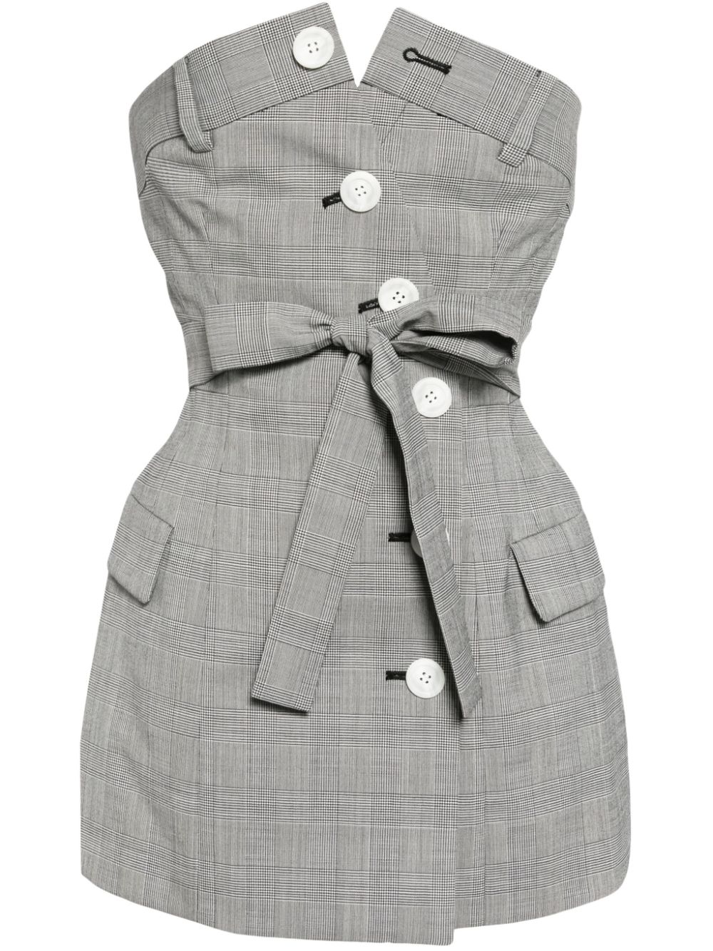 Check-print belted peplum top - Grey