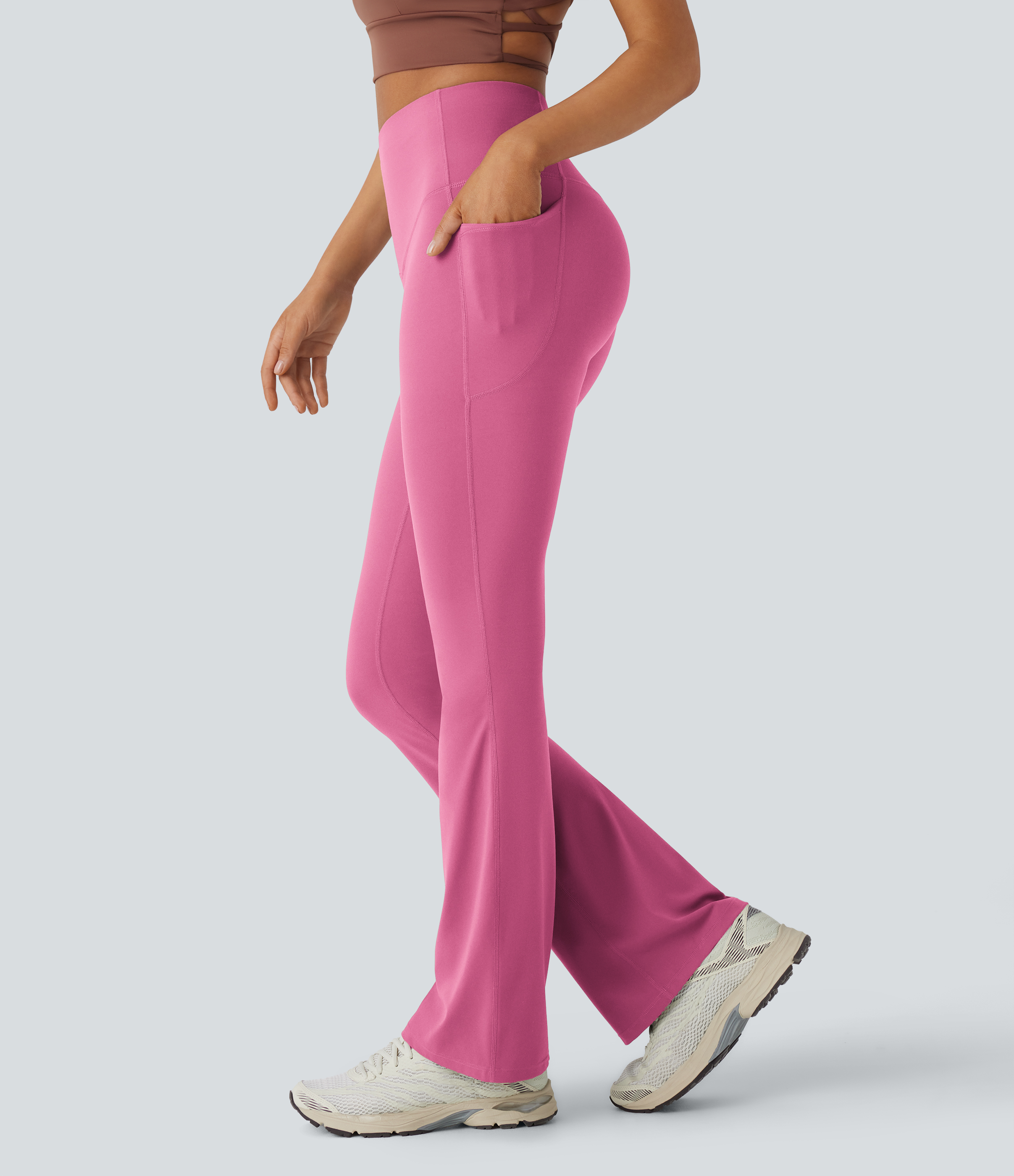 UltraSculpt™ SoCinched High Waisted Tummy Control Pocket Shaping Yoga Bootcut Leggings  - Pink Power