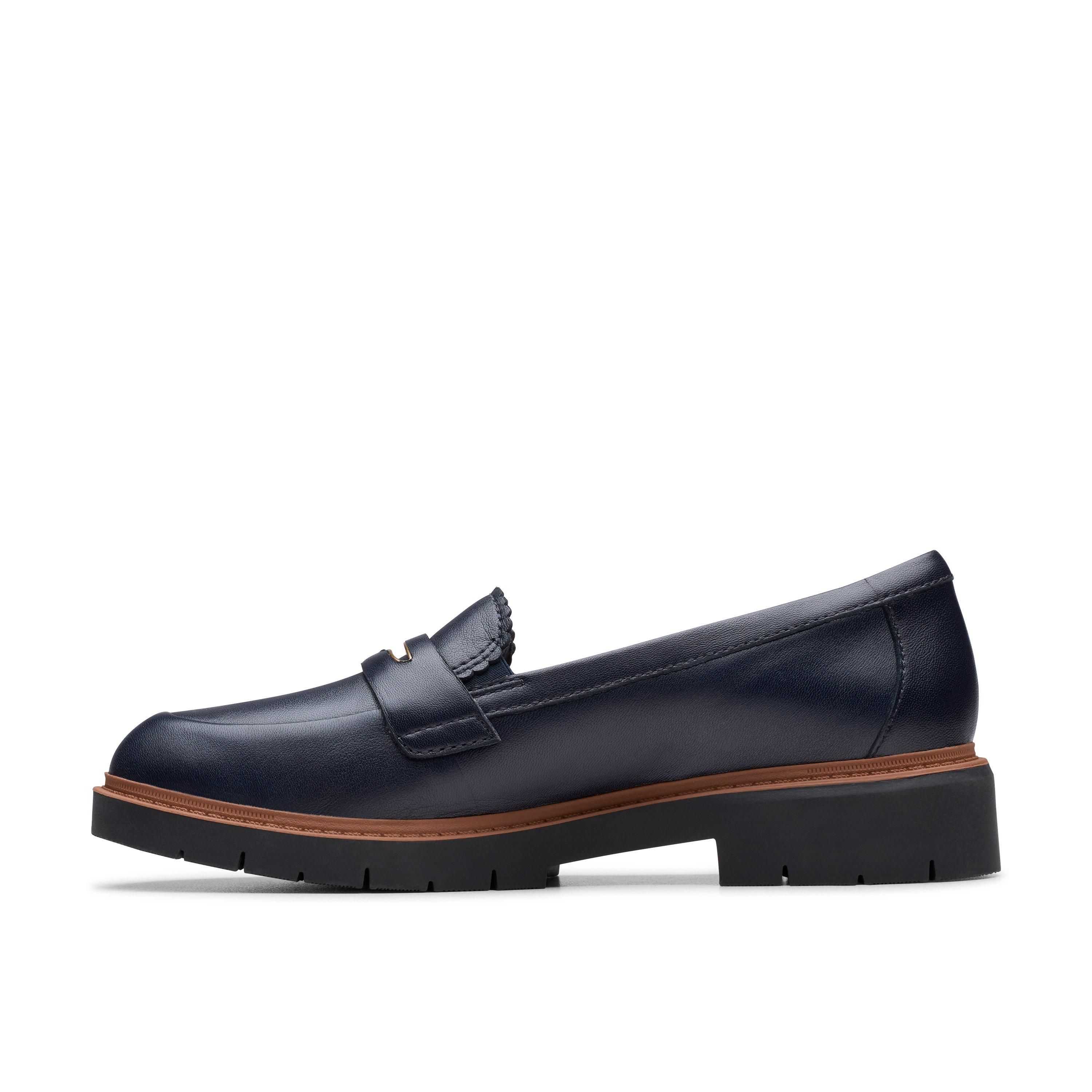 Clarks Women's Westlynn Glow Navy Leather Loafers, Slip Ons in Blue | : 4.5/Standard Fit