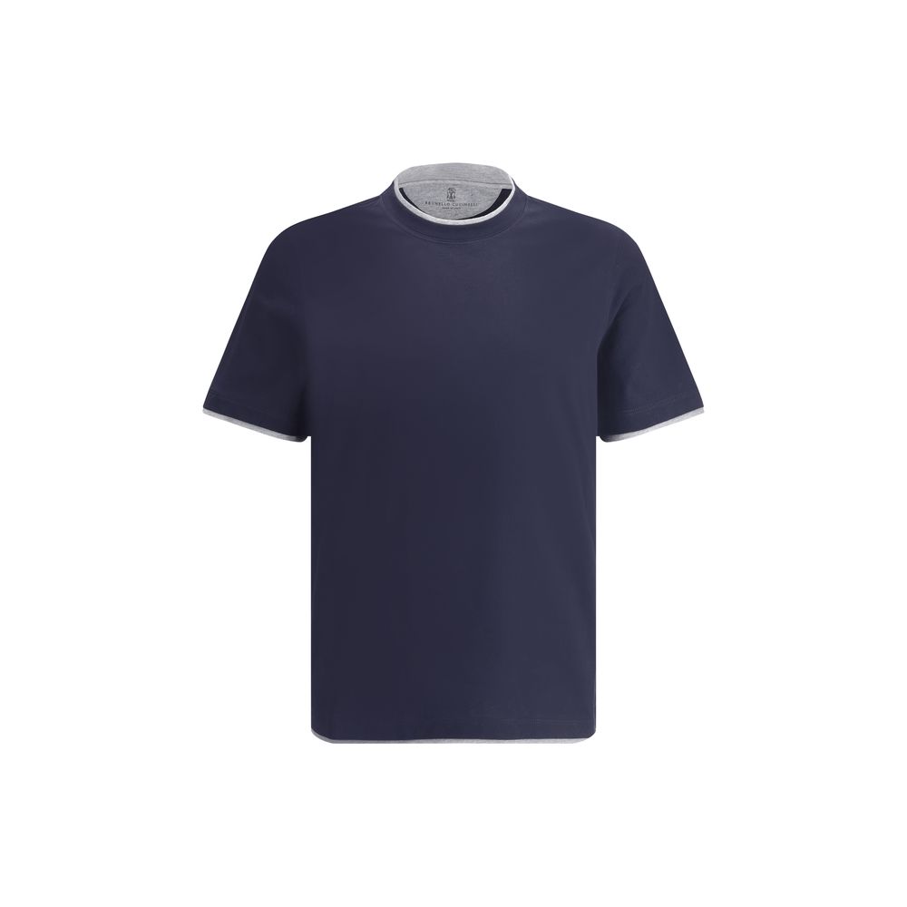 Two-Tone Cotton T-Shirt — Navy