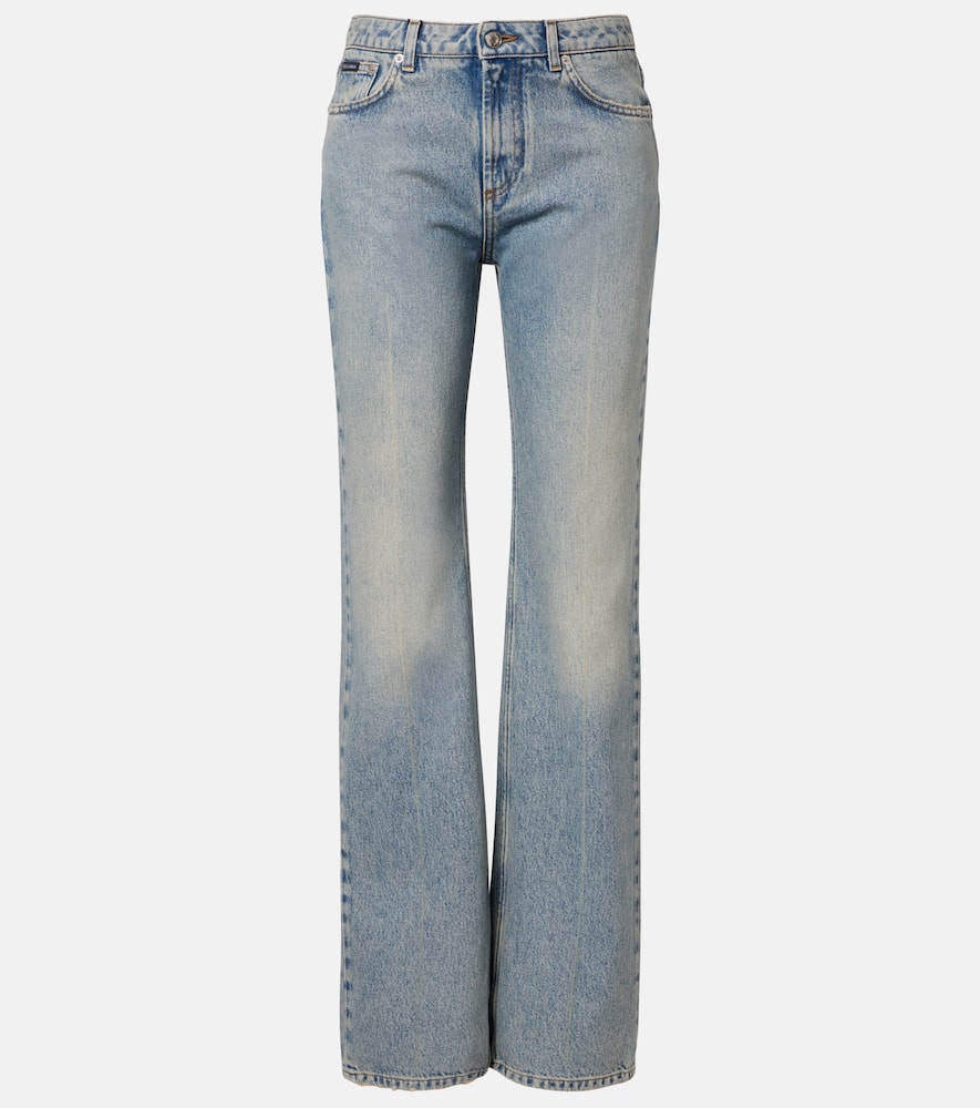 Leather-trimmed straight jeans