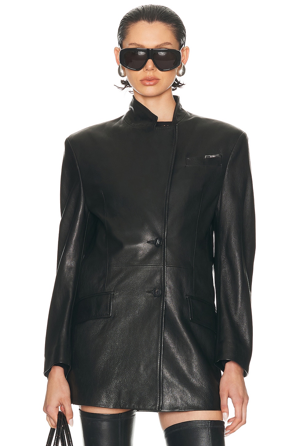 THE ATTICO Leather Jacket in Black - Black.  42 also in 36