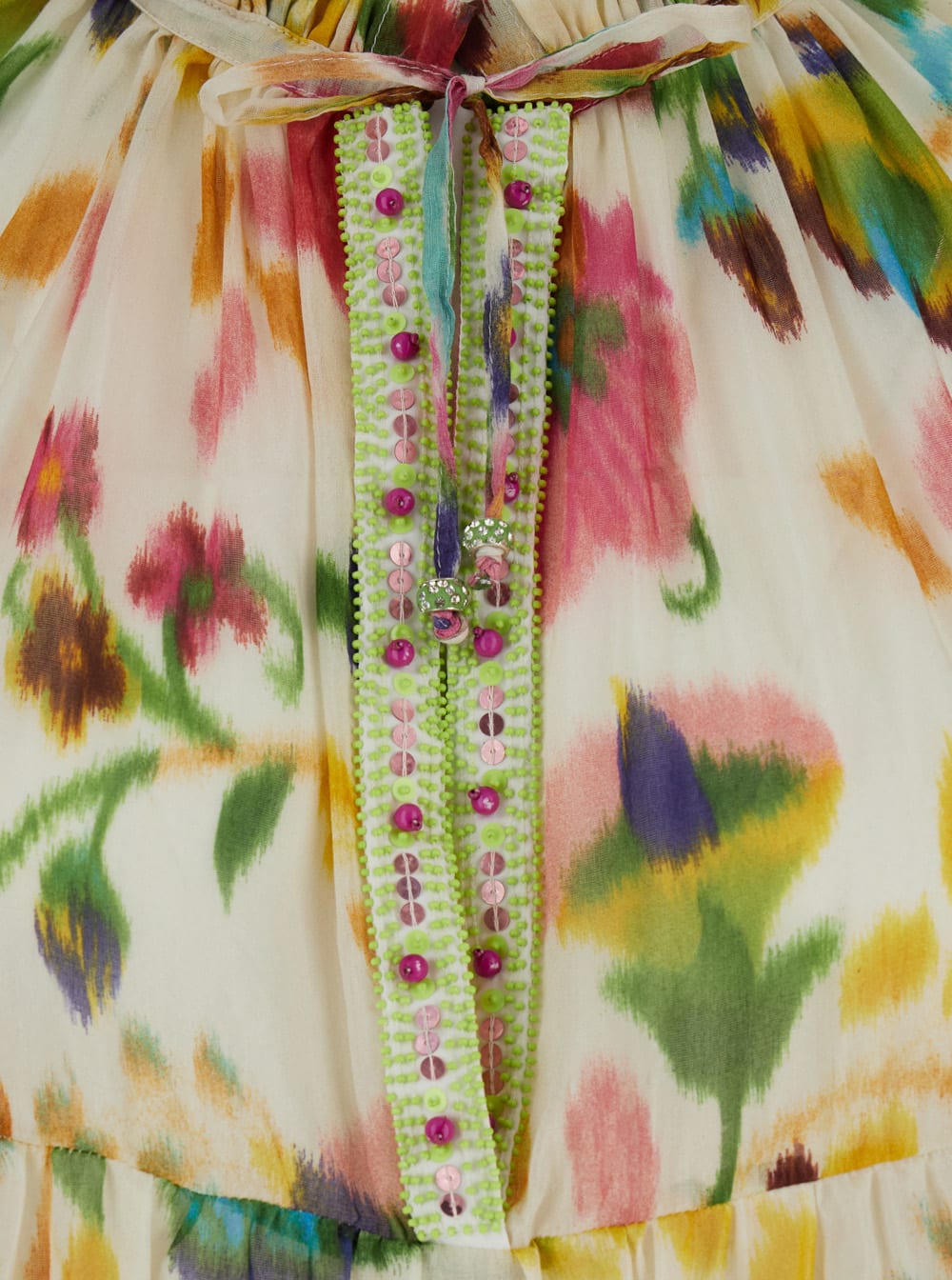 Mini Multicolor Dress With Floreal Print In Cotton And Silk Woman