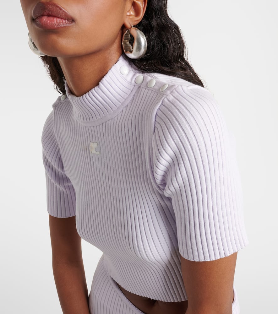 Courrèges Logo ribbed-knit crop top
