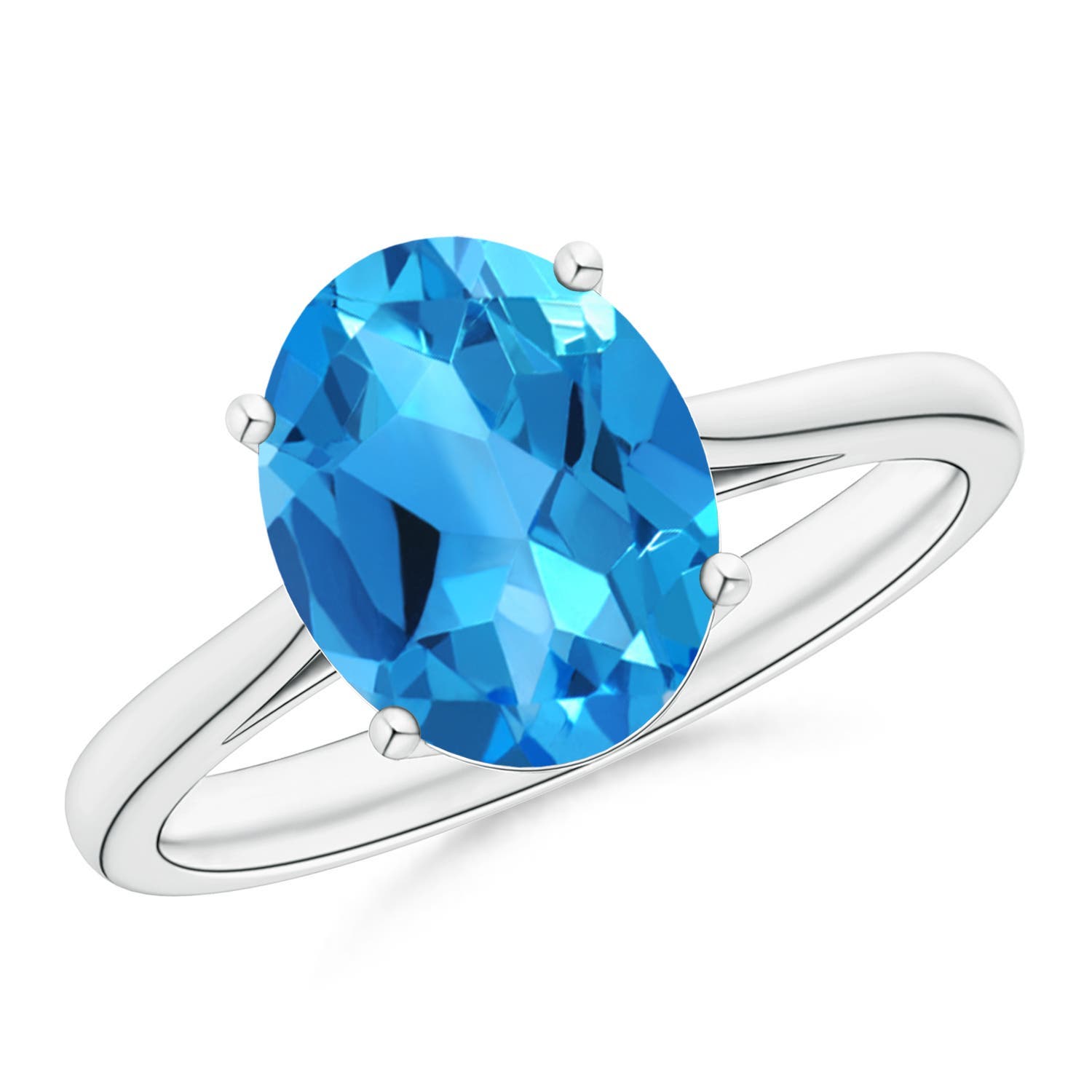 Angara 3.25 Carats Oval Solitaire Swiss Blue Topaz Cocktail Ring in Platinum