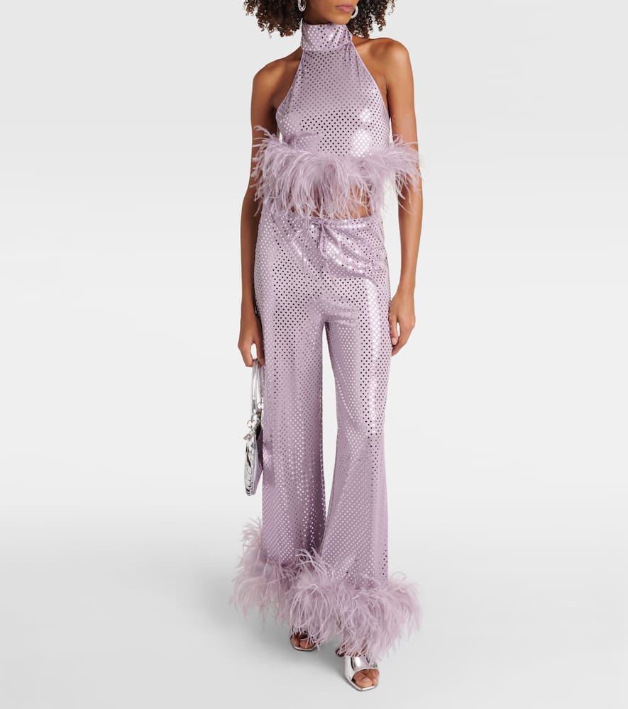 Disco Plumage feather-trimmed top