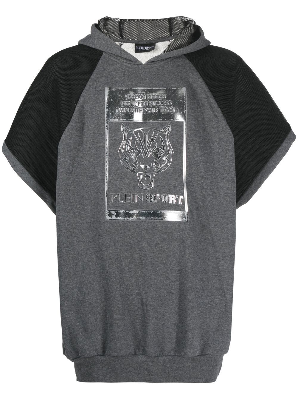 Graphic-print short-sleeve hoodie - Black