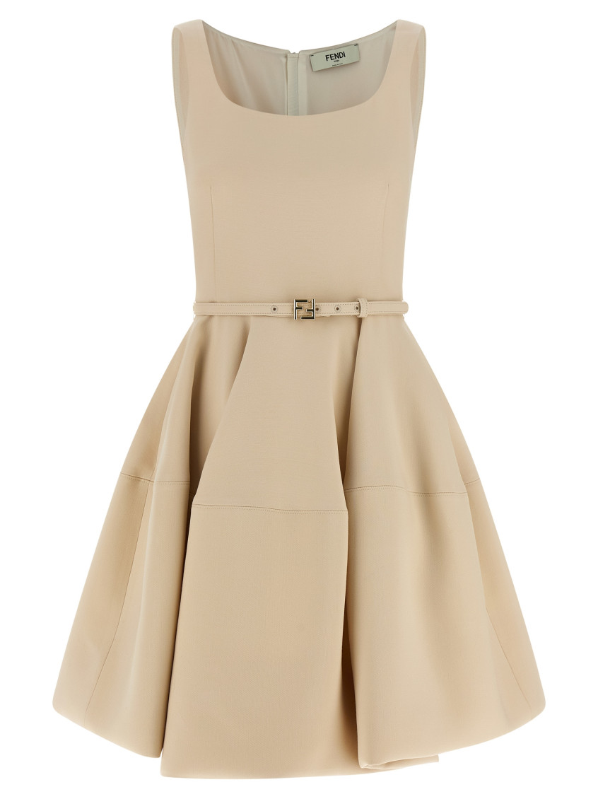 Fendi - belted sleeveless dress flared skirt scoop neckline