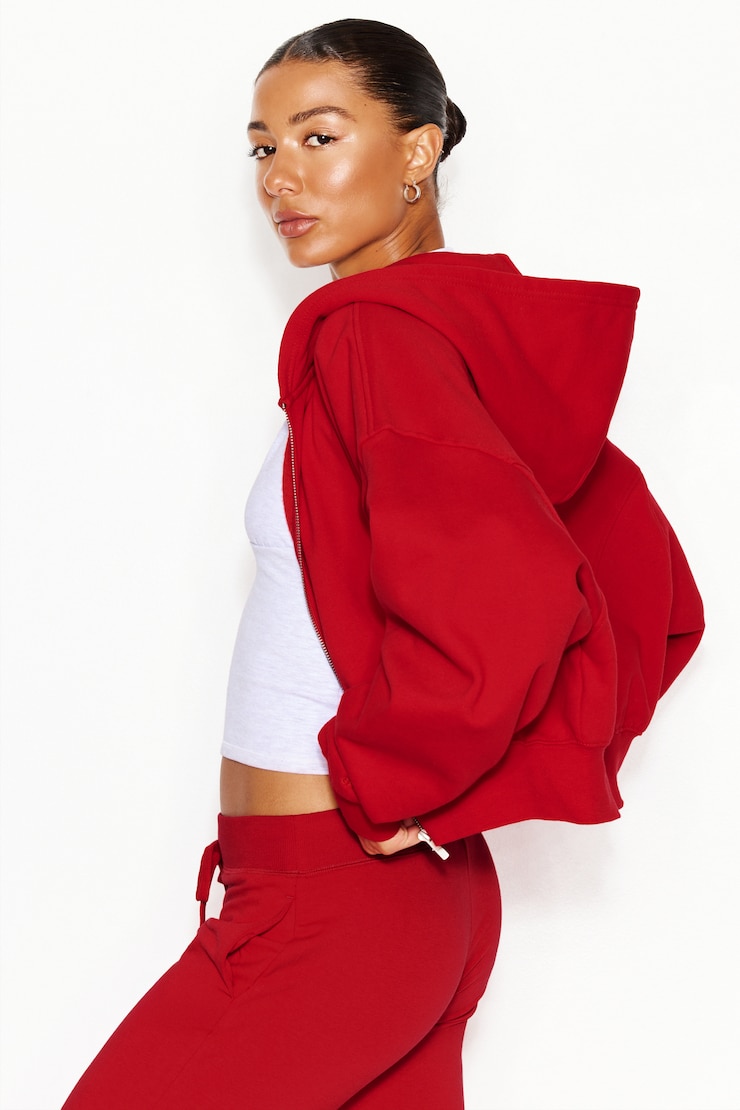 UltraFleece Cotton Zip Hoodie - Red - Women Clothing