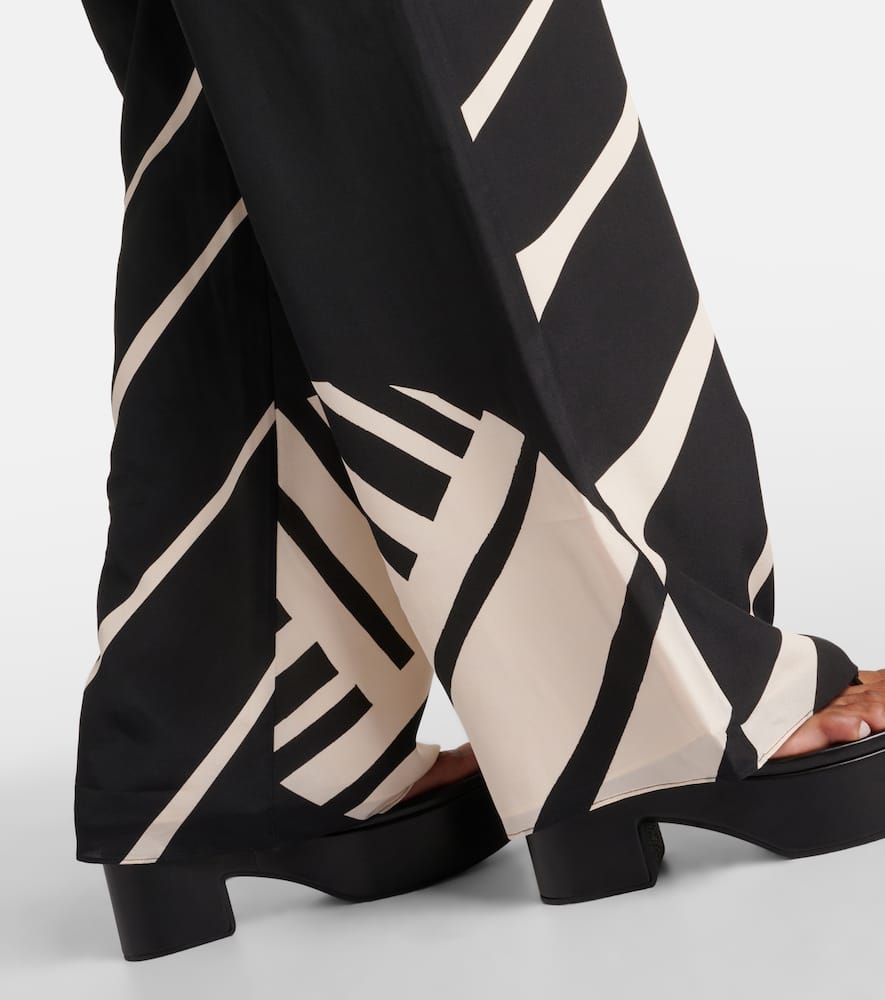 Printed mid-rise silk wide-leg pants