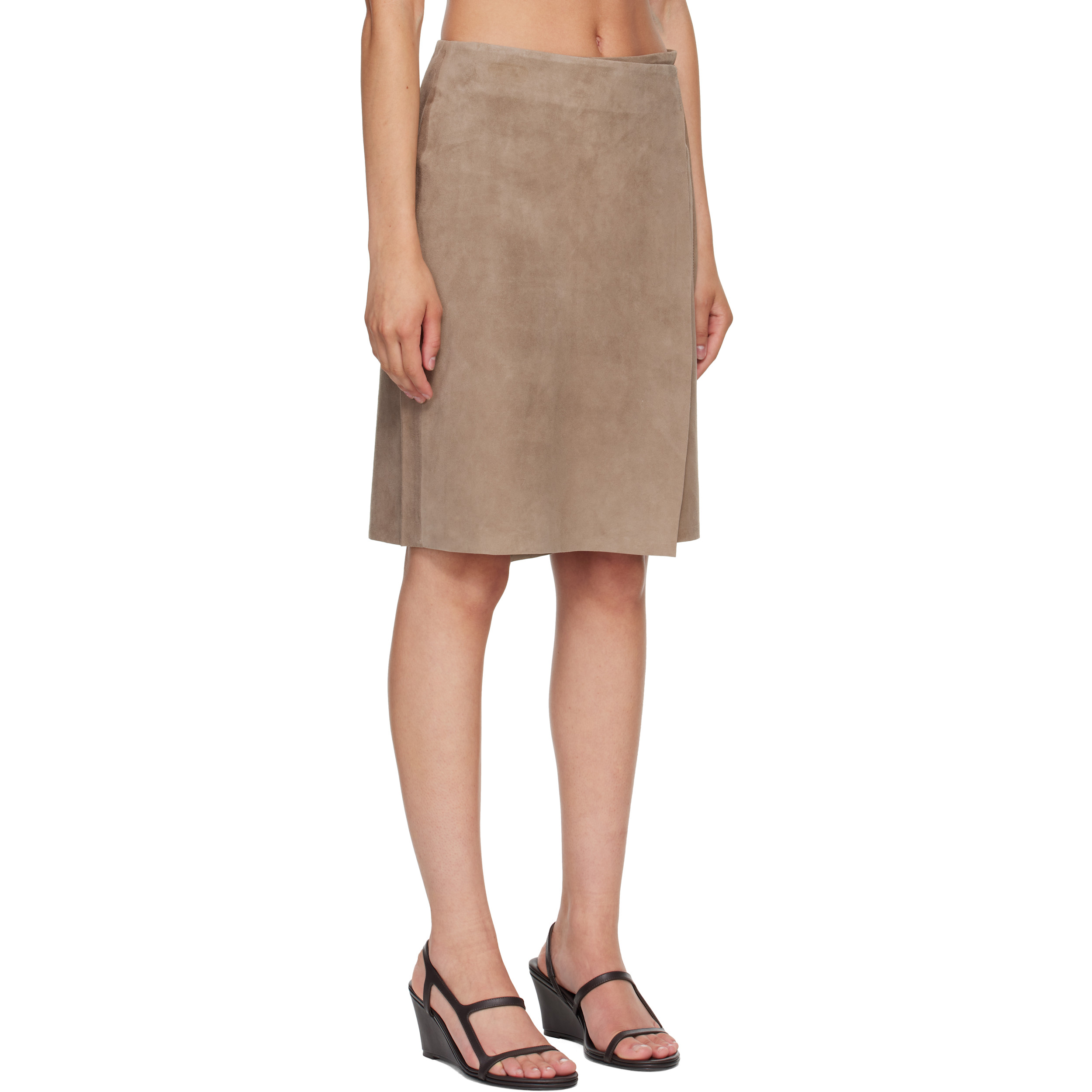 Taupe Suede Everyday Wrap Midi Skirt