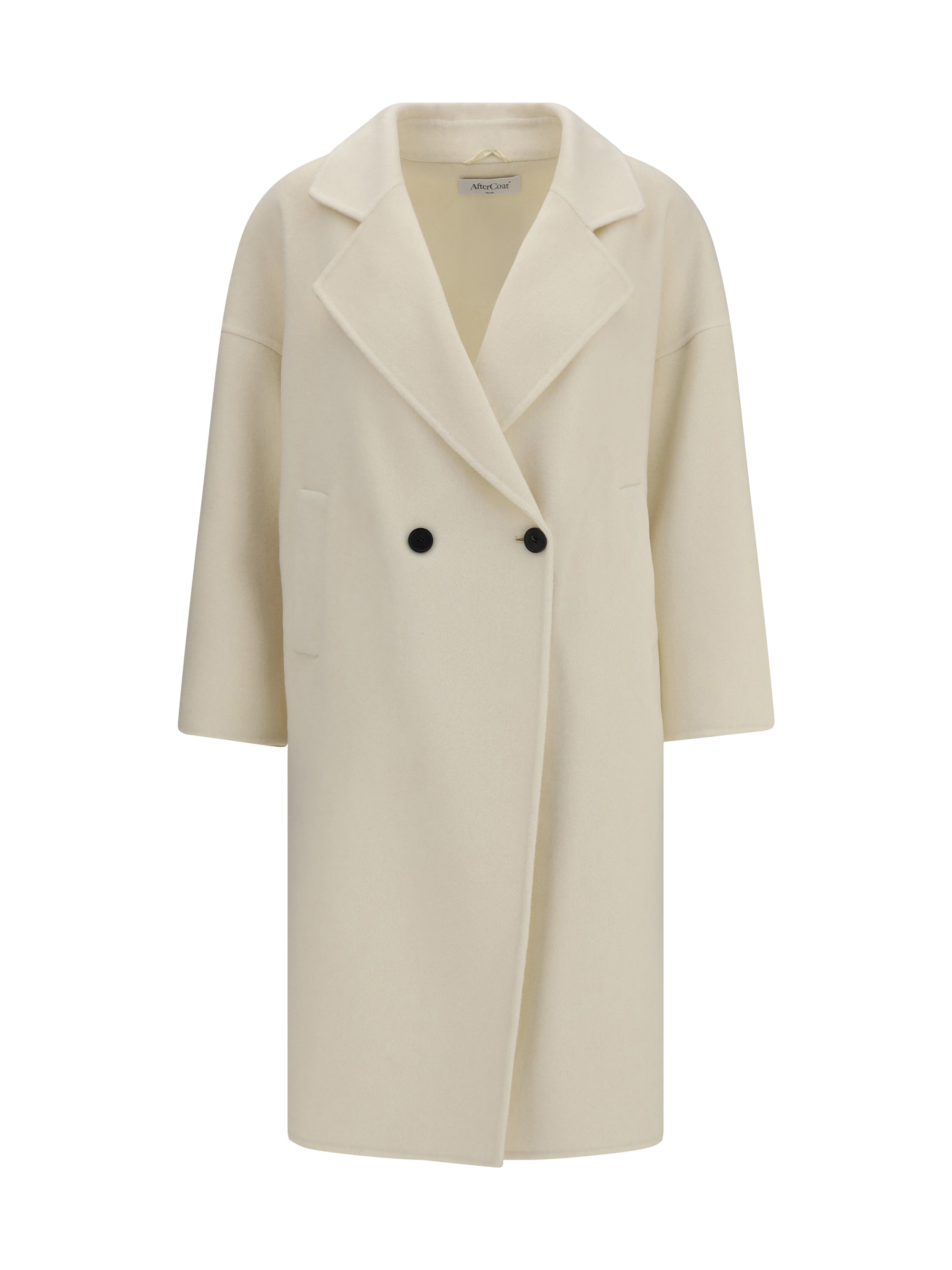 Double-Breasted Wool Blend Coat — White
