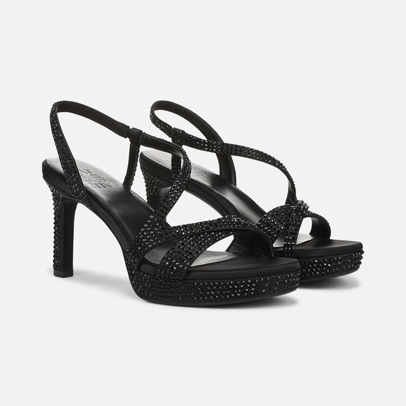 Abby Dress Sandals, Black Satin