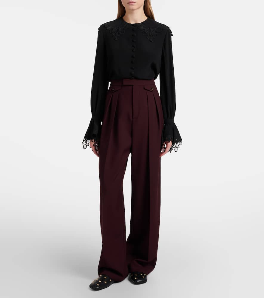 Chloé Embroidered silk crêpe de chine blouse