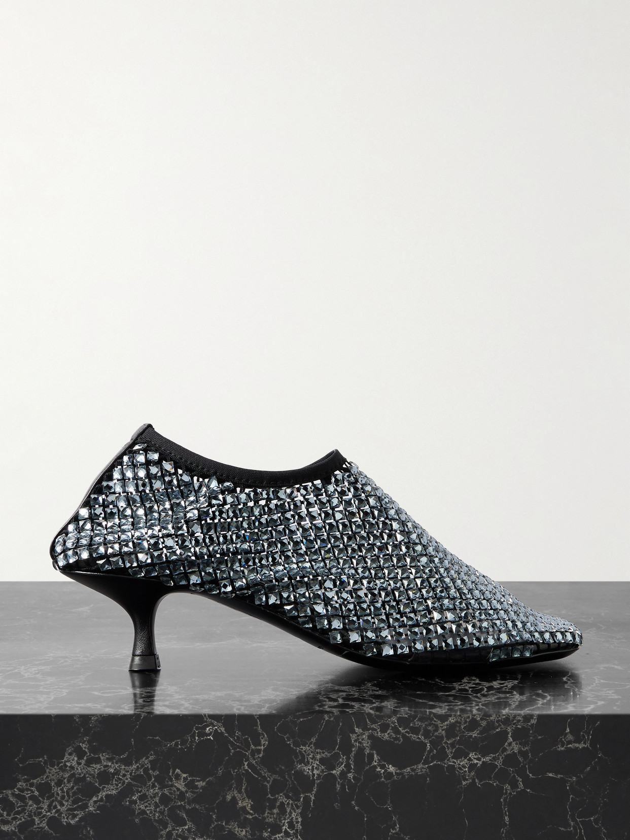 Minette Leather-trimmed Crystal-embellished Mesh Pumps - Gray