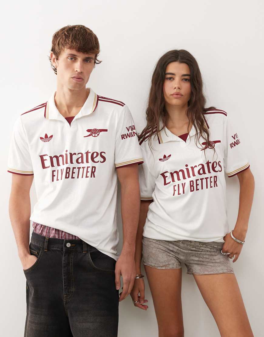 Adidas Football Arsenal third shirt 25/26 in white with collar detail-Red