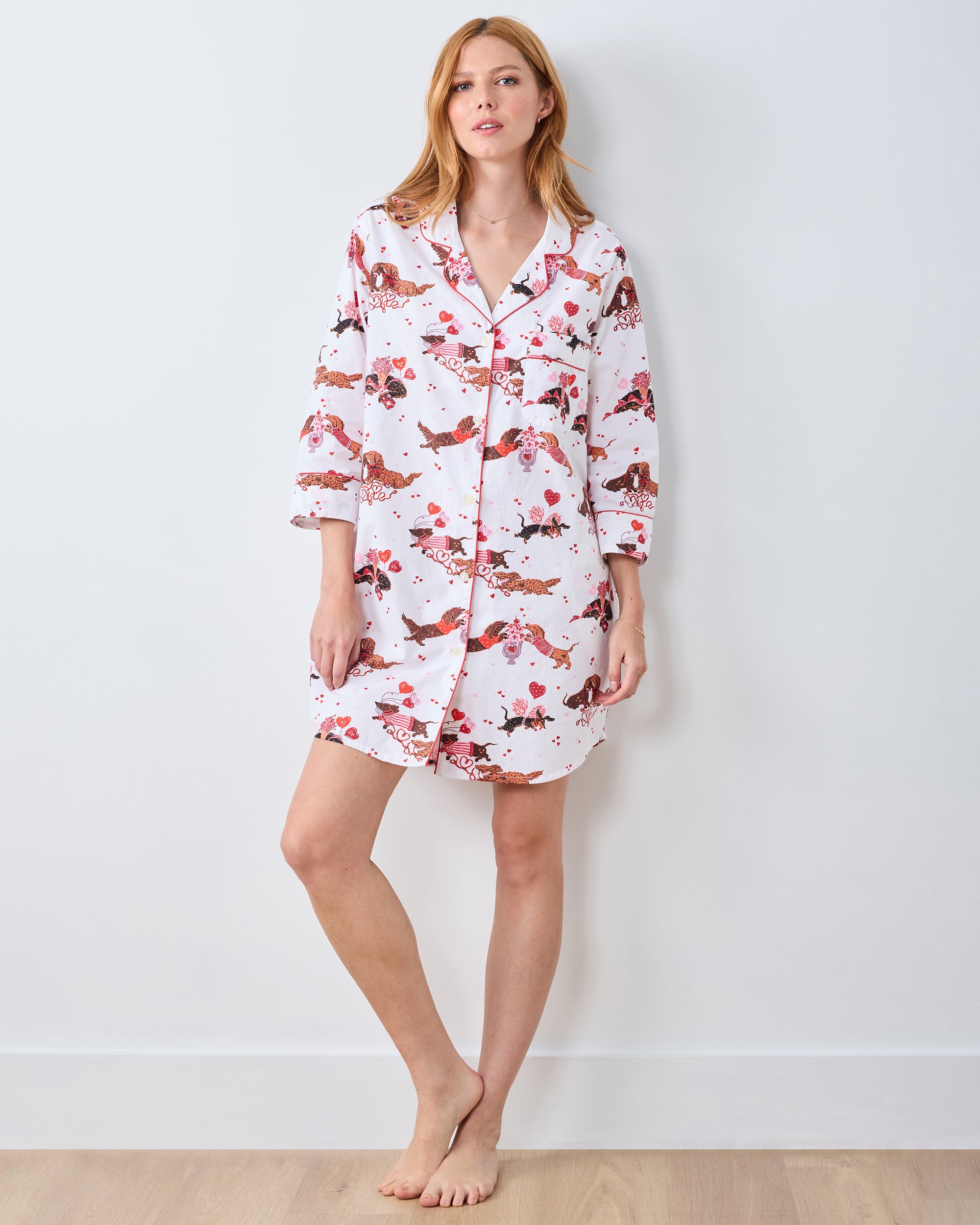 Organic Cotton Sleep Shirt in Dachshund Date | Women's XXS | White
