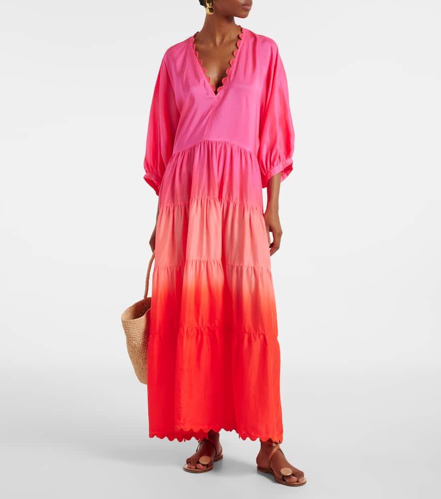 Scalloped tiered silk maxi dress