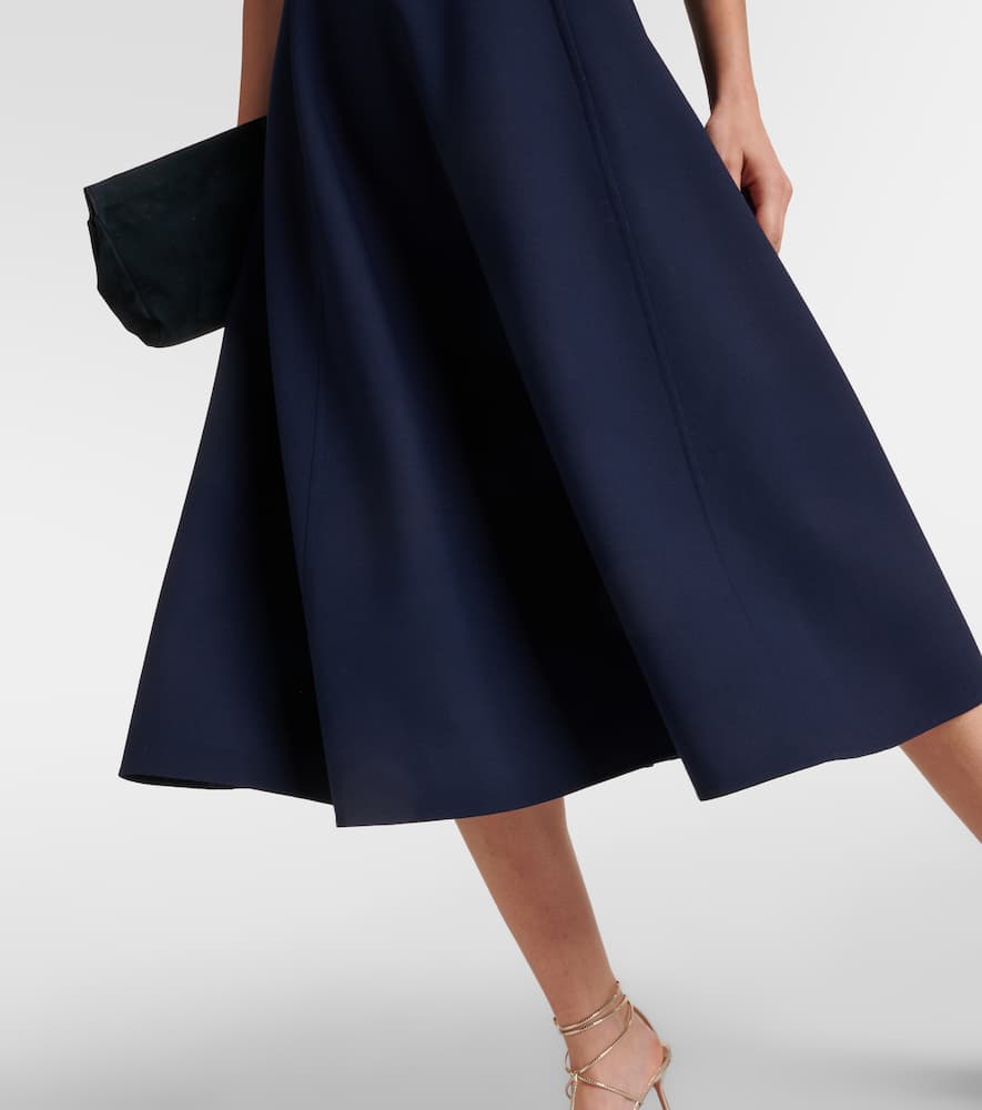 Puff-sleeve wool-blend midi dress