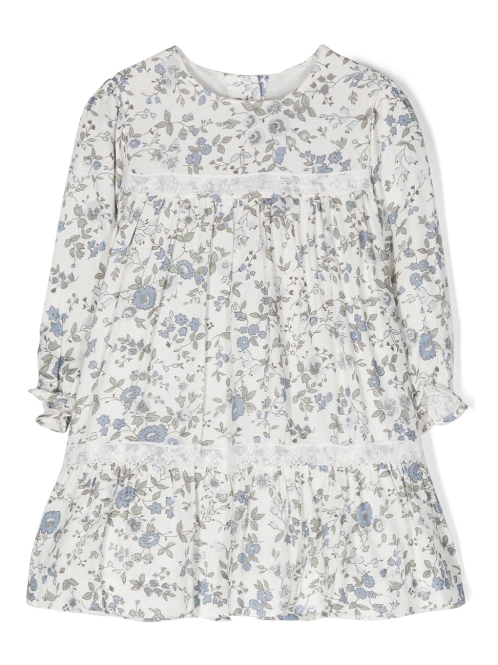 Floral-print lace-trim midi dress - White