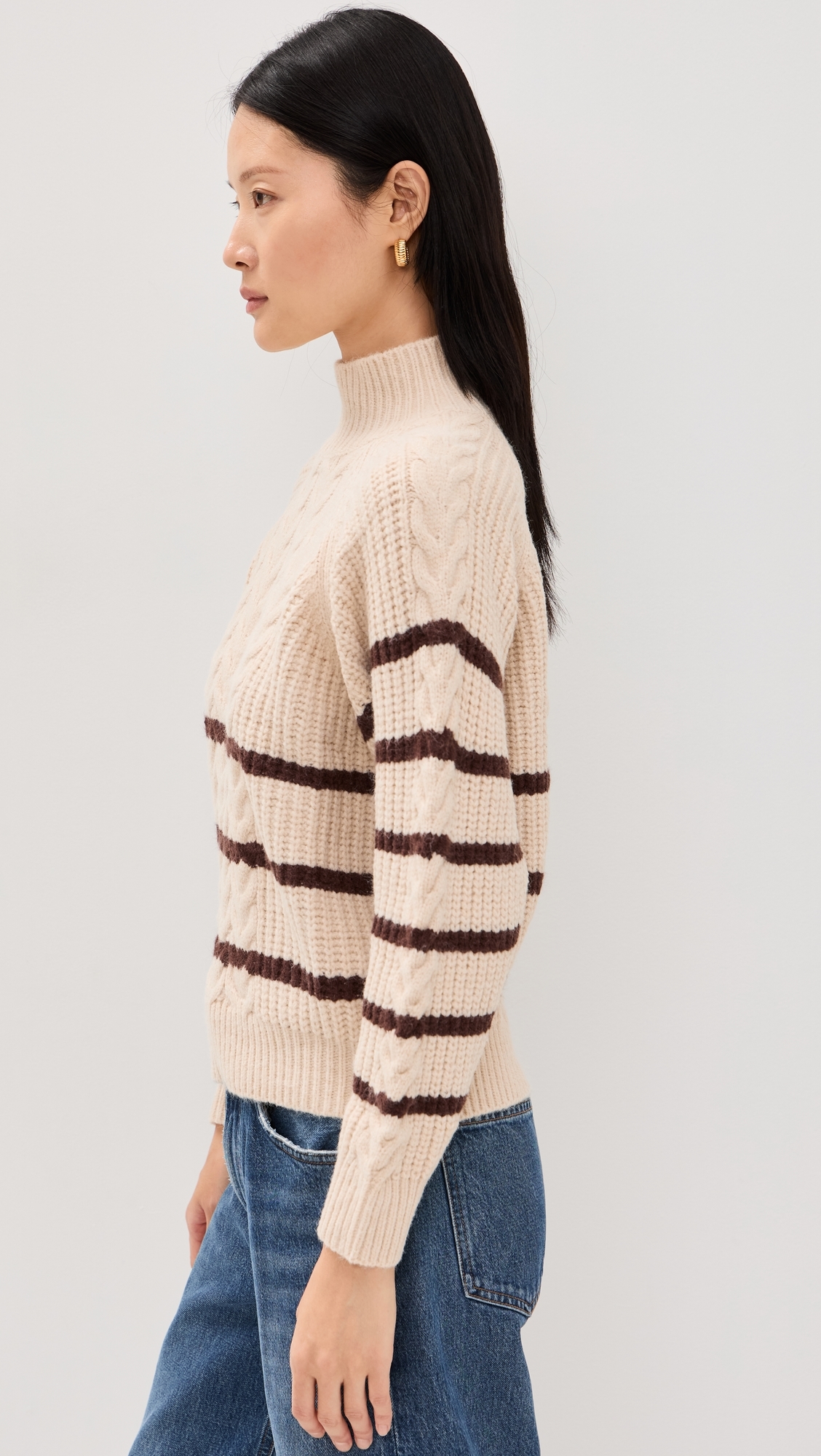 Striped Knit Pullover Sweater Oatmeal