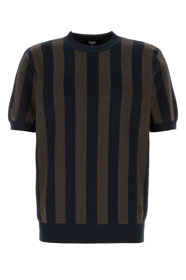Fendi - embroidered knit striped crew neck t-shirt