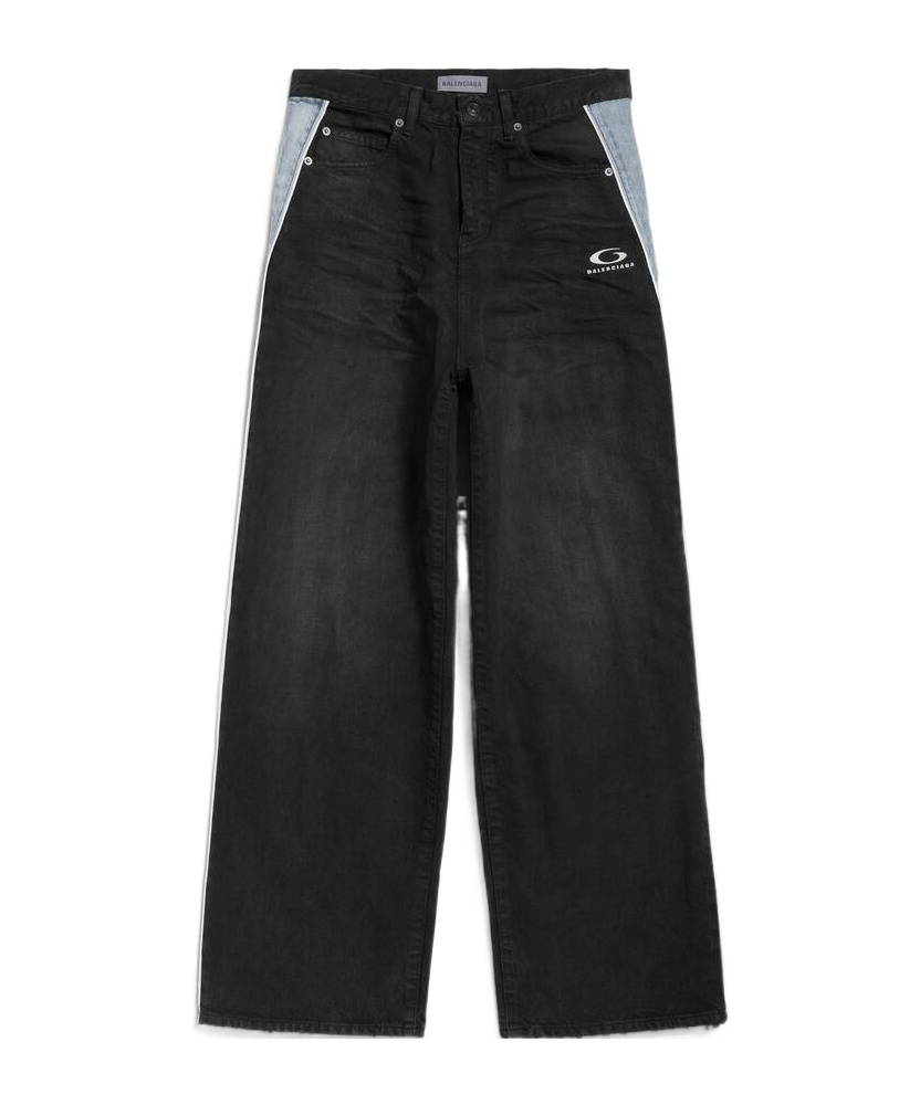 Men's Piping Detail Denim Pants in Black