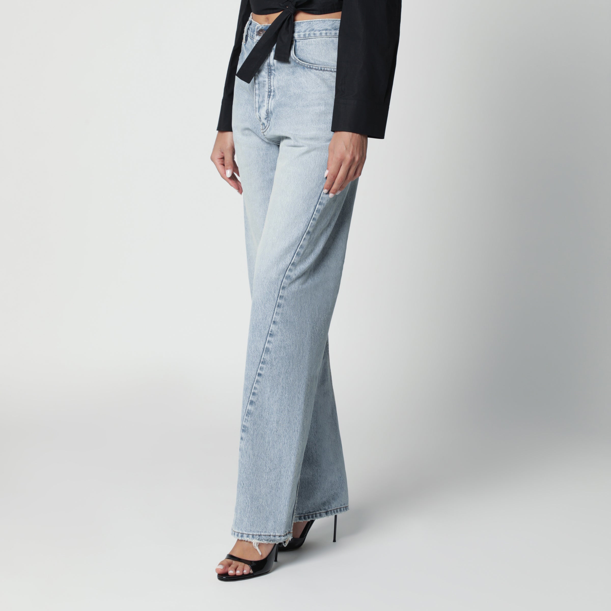 Twisted-seam jeans in faded light blue denim