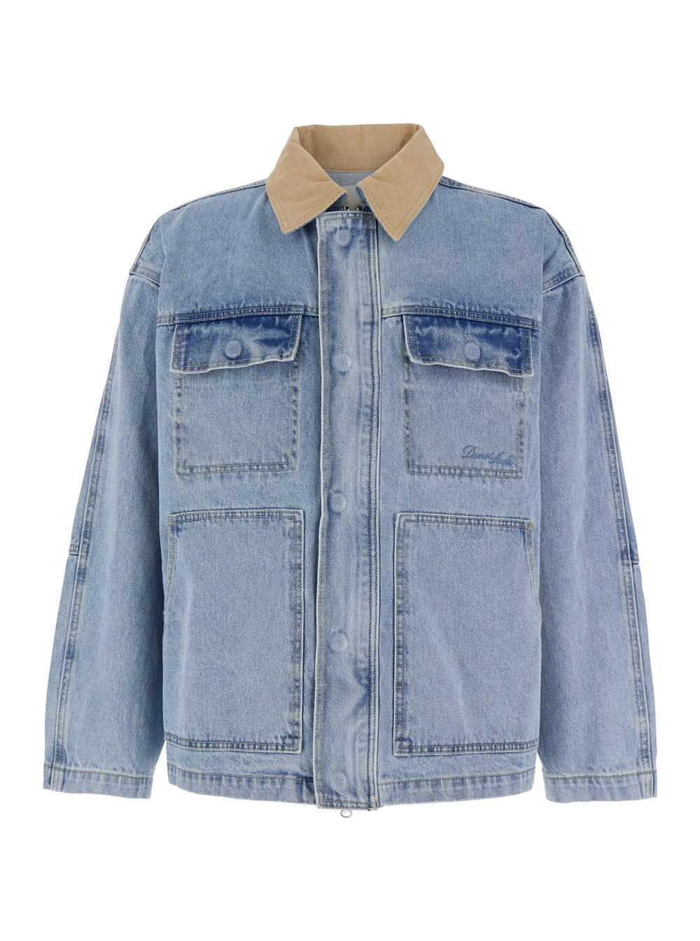 Contrast Collar Cotton Jacket — Blue