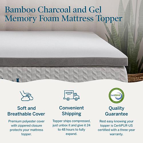 2” Bamboo Charcoal and Gel Memory Foam Mattress Topper