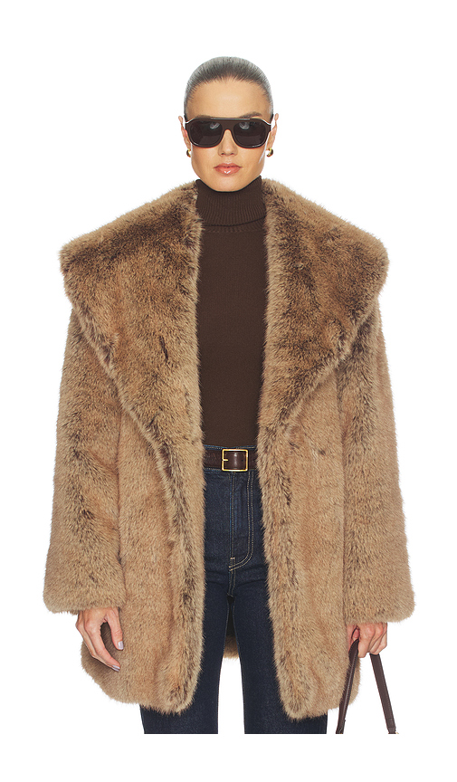 WeWoreWhat Shawl Collar Faux Fur Coat in Brown. L. Also in XS, S