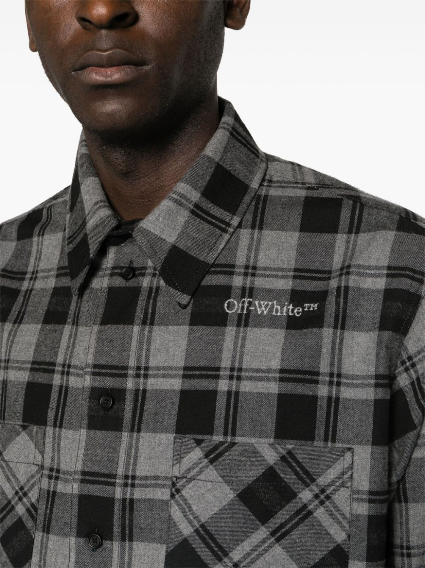 Logo-embroidered checked cotton shirt - 800 DARK GREY BLACK NO COLOR