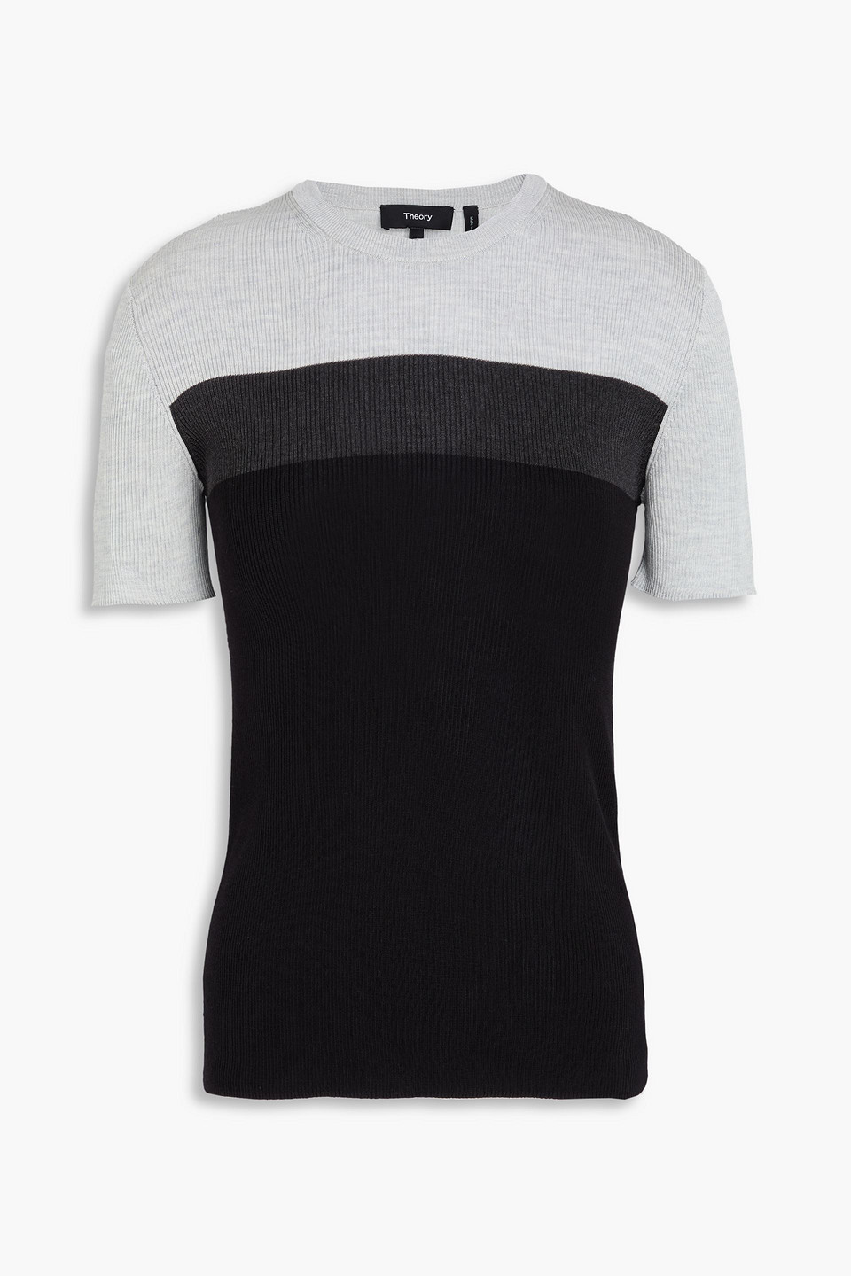 Color-block ribbed silk top - Black - XS