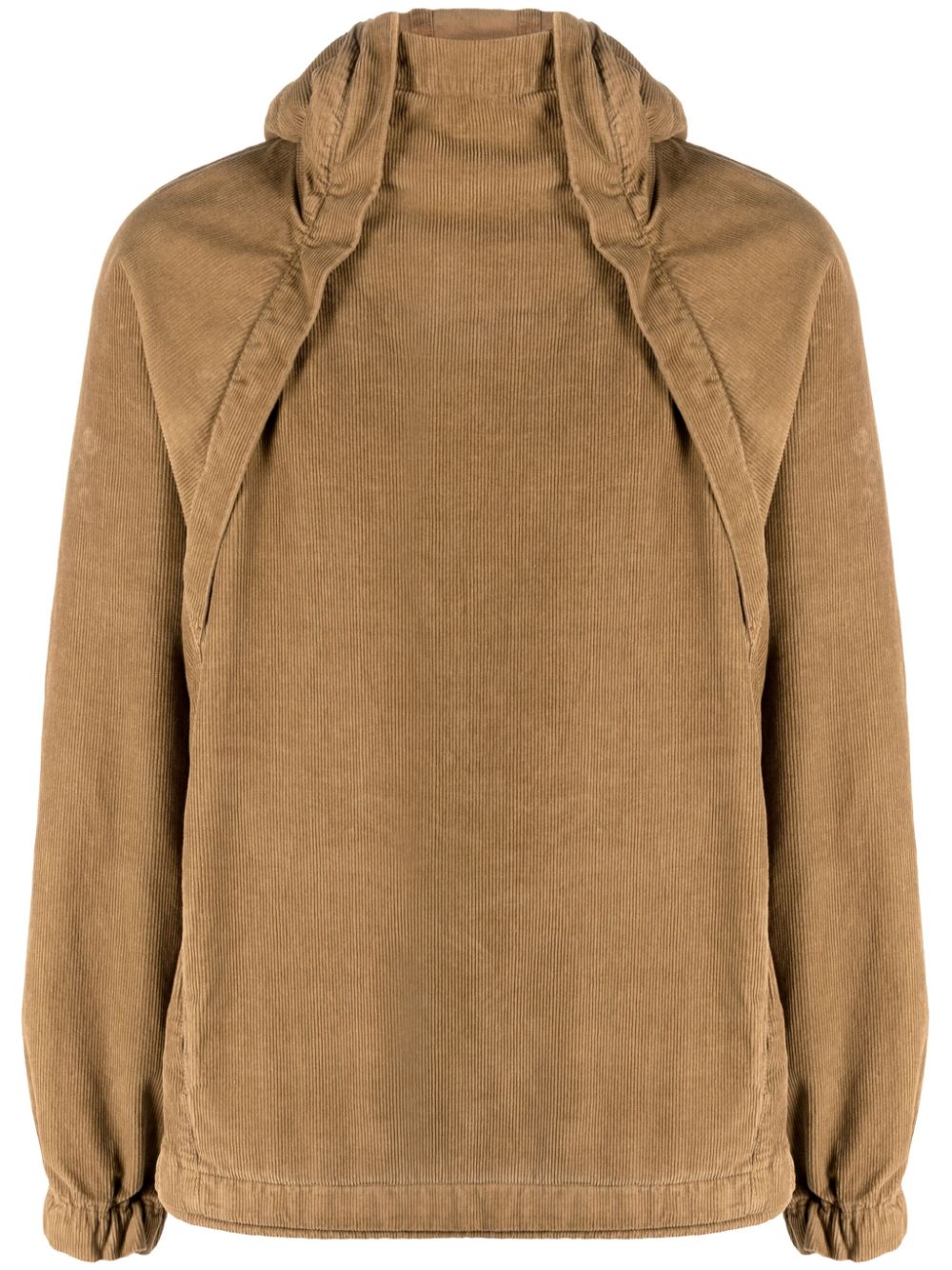 Side-zip corduroy hoodie - Brown
