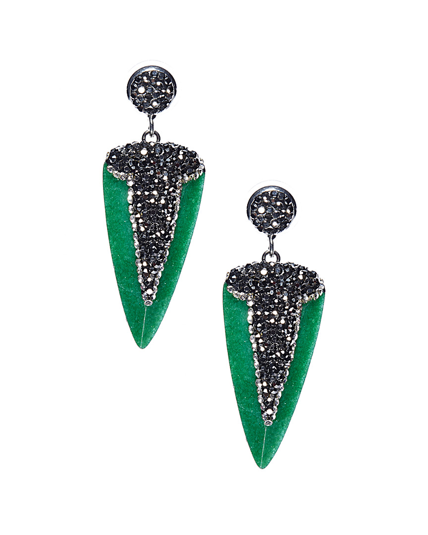 Fearless Green Dagger Shaped Stone With Pave Crystal Earrings