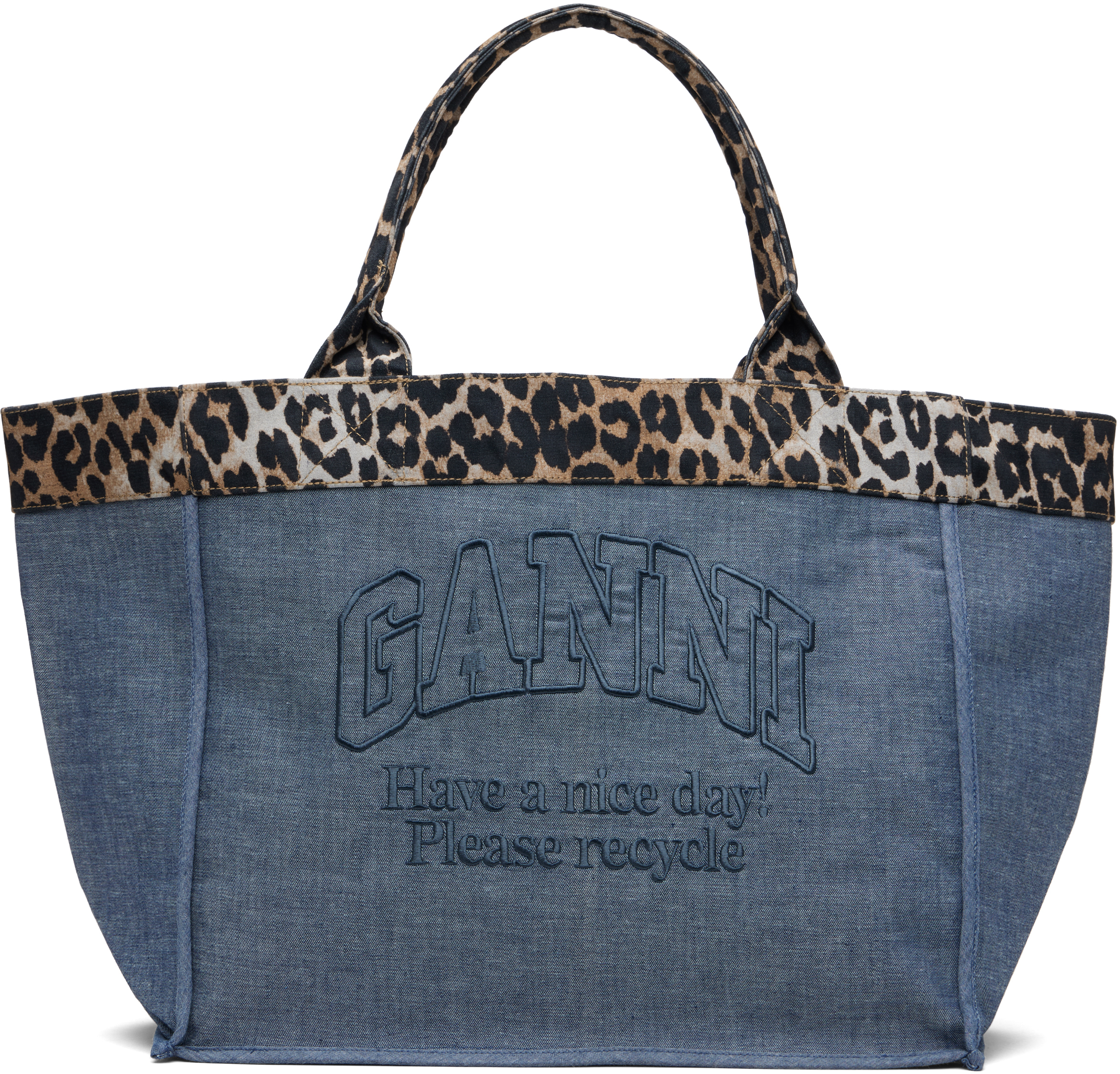 Blue & Beige Medium Trapeze Shopper Reversible Tote
