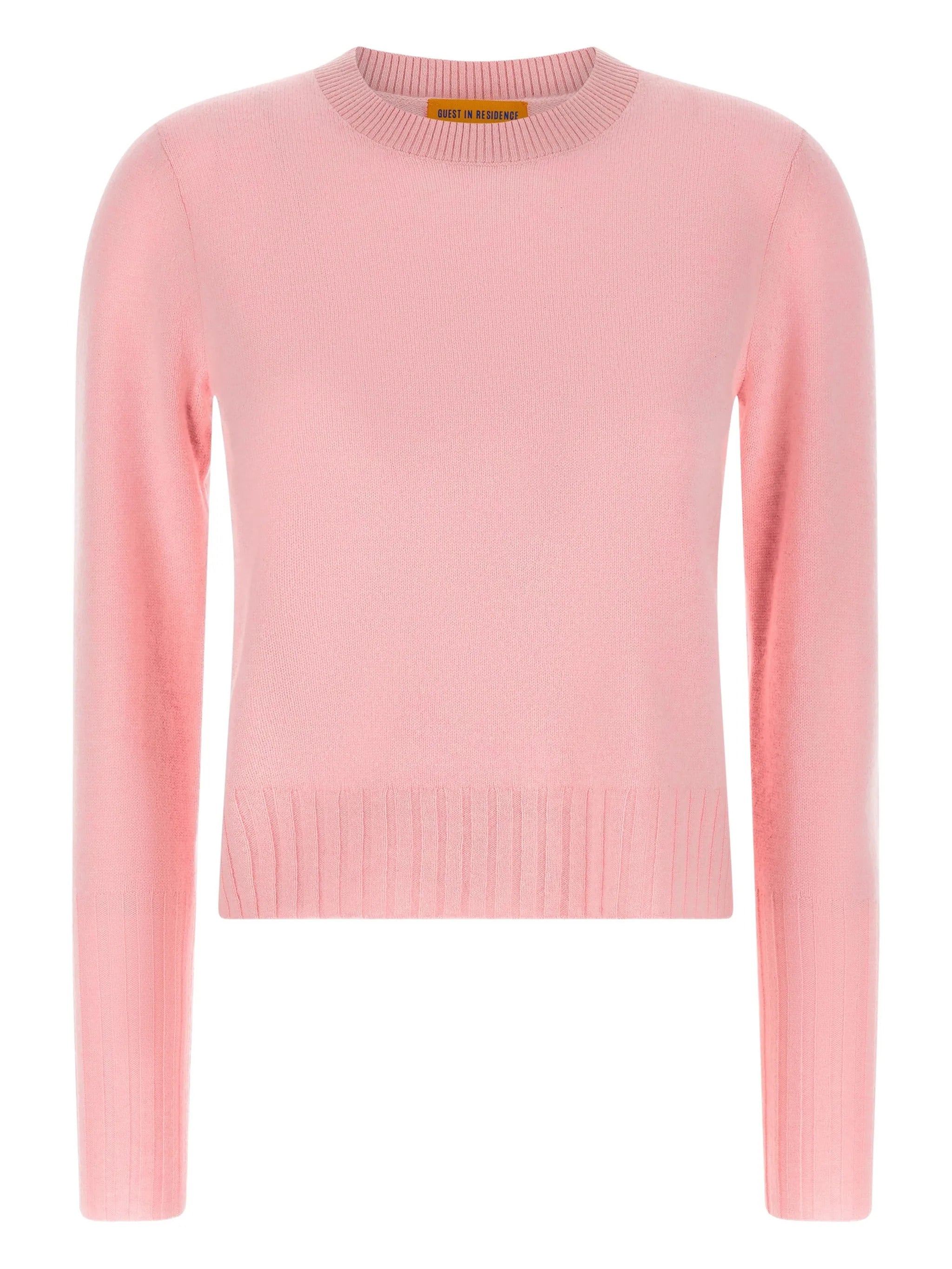 Ribbed-Hem Cashmere Crewneck Sweater, Long Sleeve, Size S