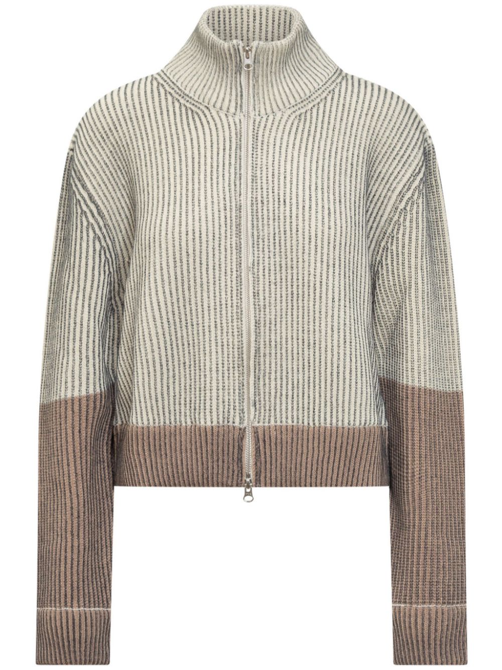 Ribbed-knit virgin wool-blend cardigan - Neutrals