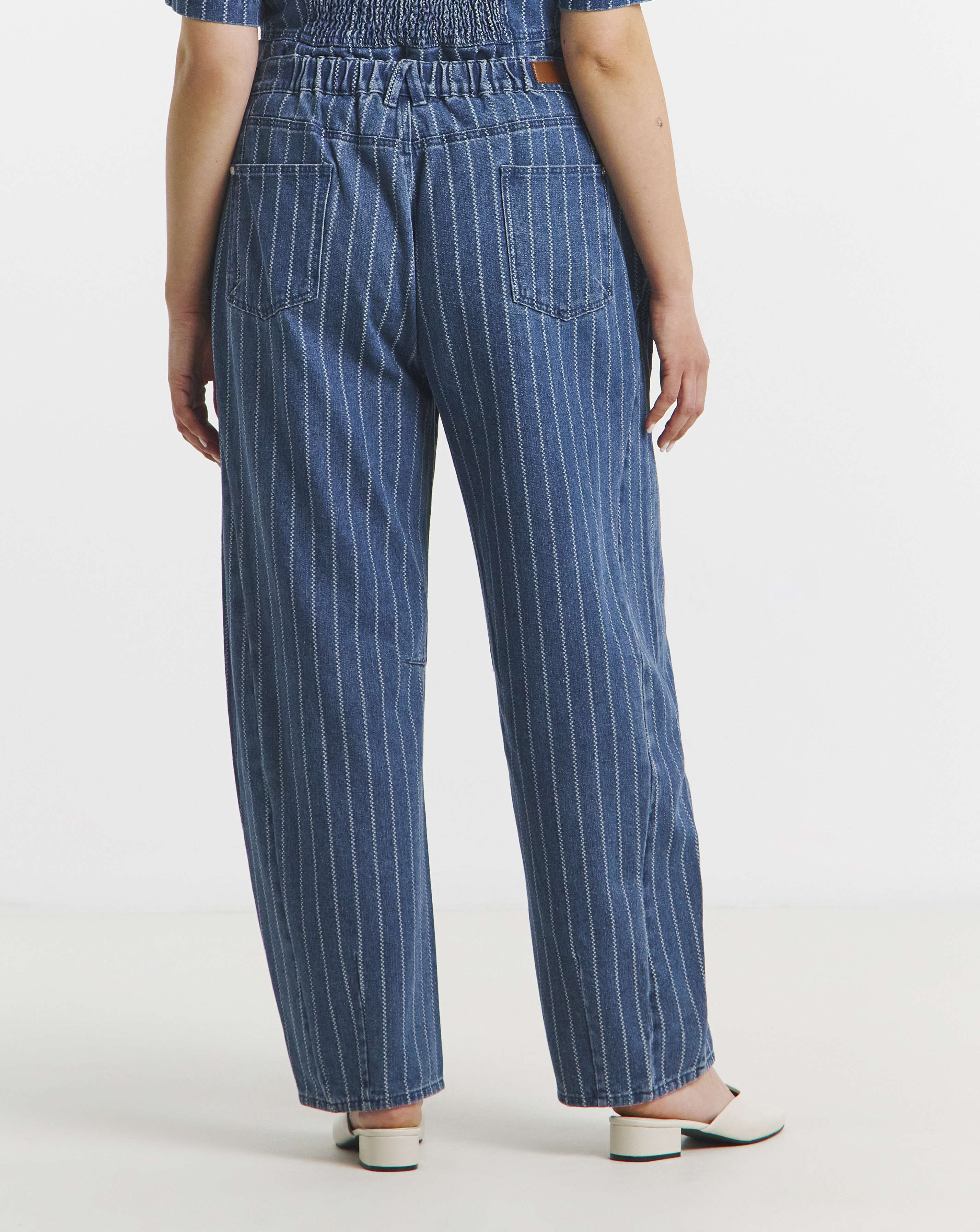 Simply Be Blue Stripe Barrel Jean