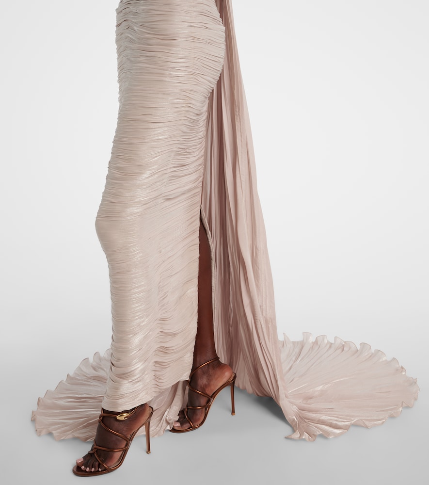 Off-shoulder pleated bustier gown