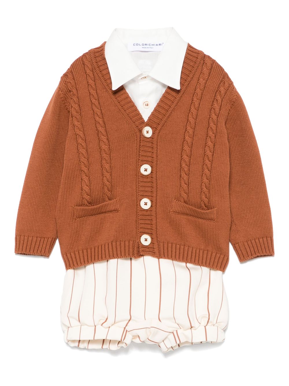 Striped shorts, shirt and cardigan set - Neutrals