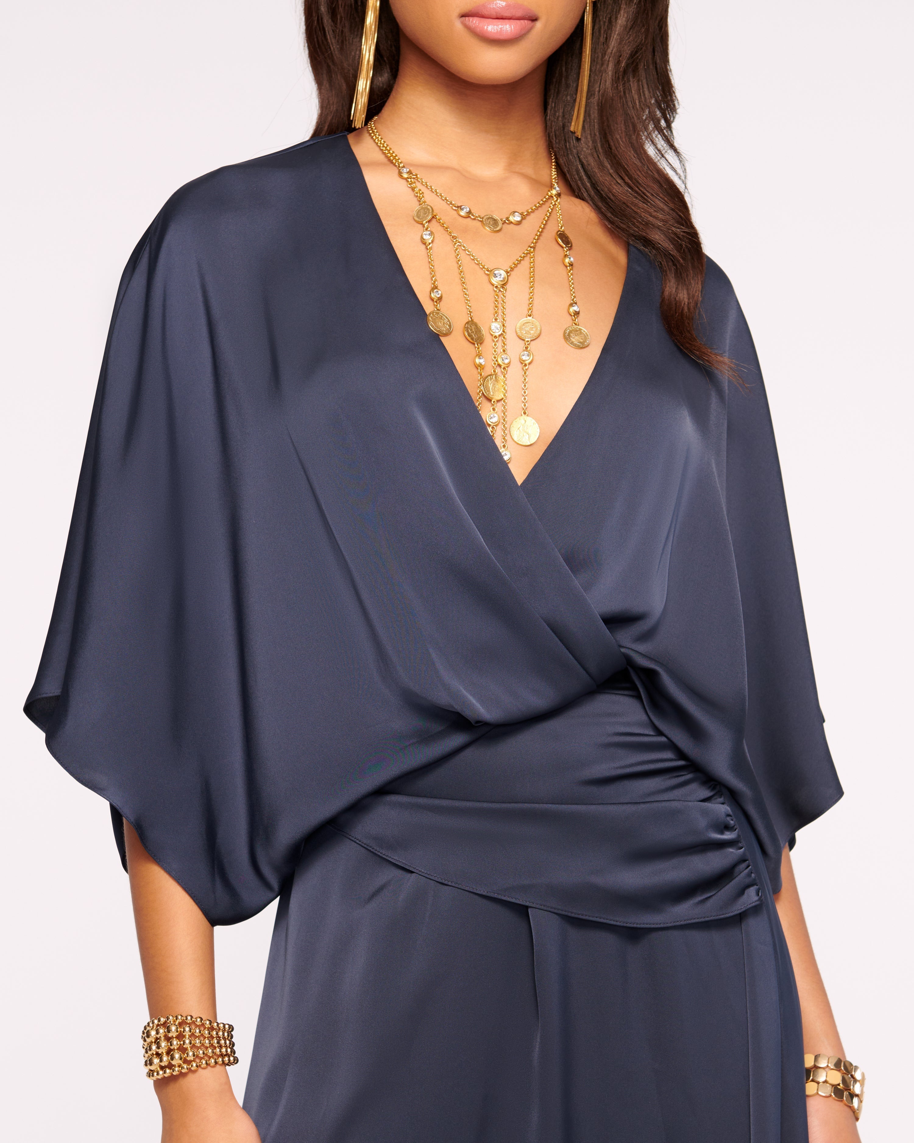 Adiel Wrap Midi Dress in Navy