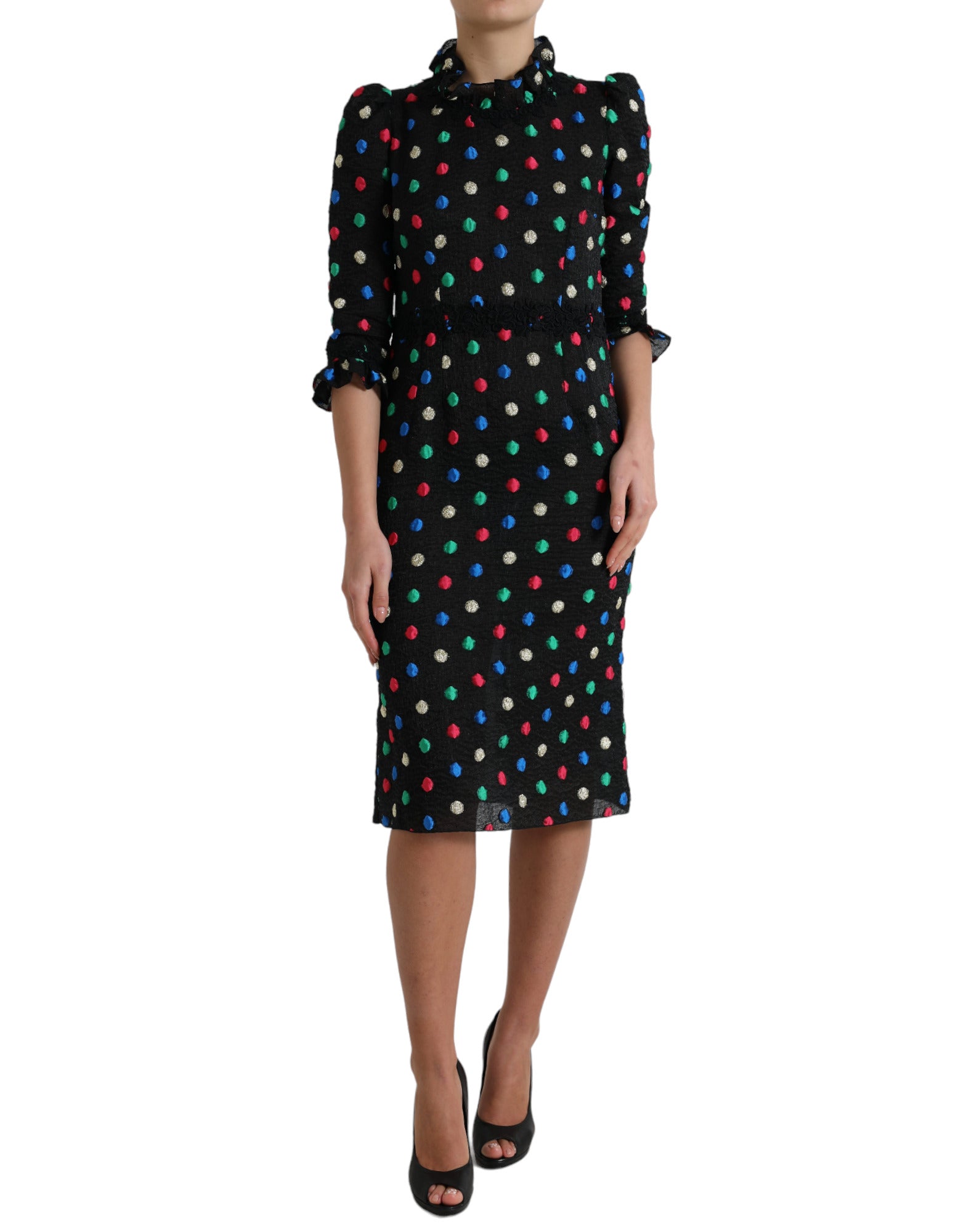 Multicolor Polka Dot Cotton Dress — Black