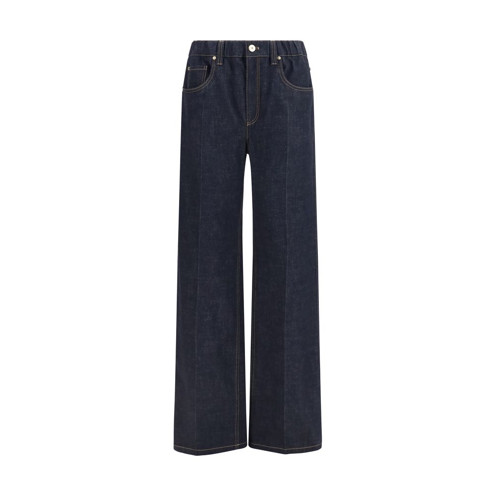 Cotton Palazzo Denim Jeans — Navy