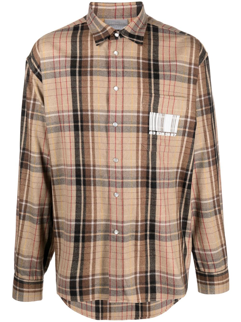Plaid-check long-sleeve shirt - Neutrals