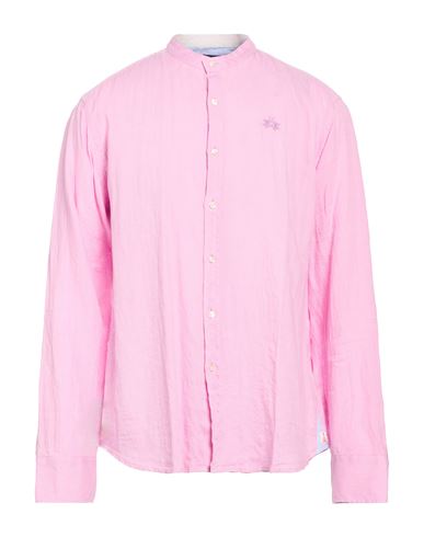 Man Shirt Pink Size XL Linen, Cotton