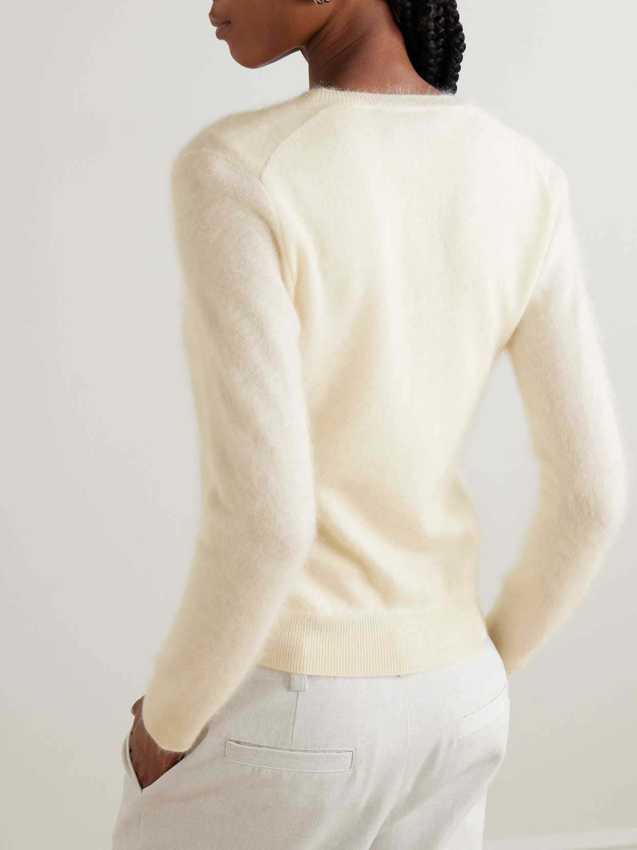 Brushed Cashmere Cardigan - Ivory